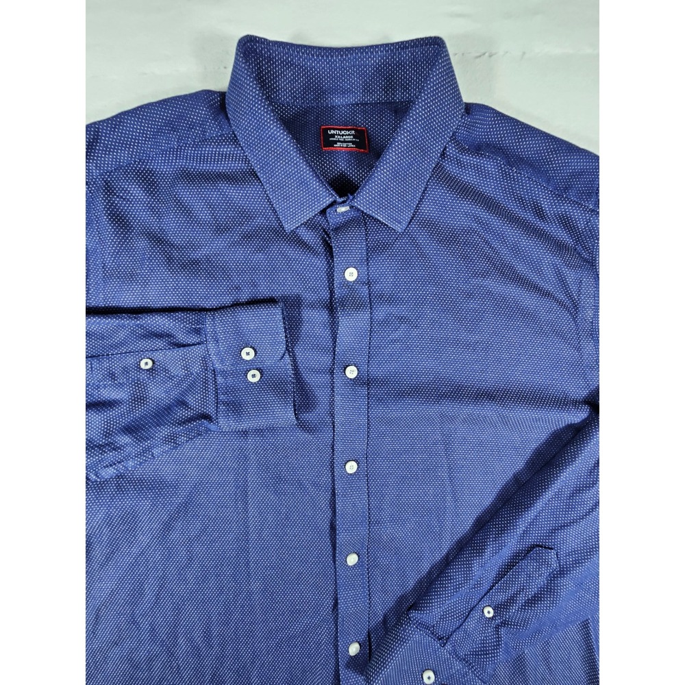 UNTUCKit Milo-WF Navy Blue Micro Dot Wrinkle Free Button Up Shirt XXL Regular